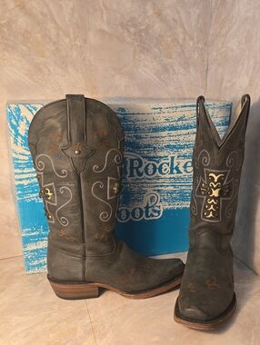VHTF Dirty Devotion Black Western Fancy Cross Square Toe Boots